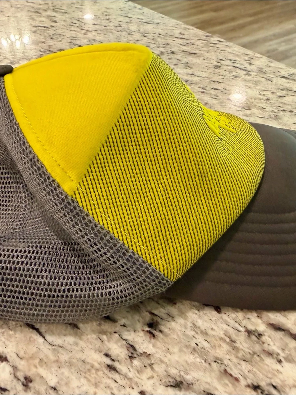 The North Face Cross Stitch Trucker Hat Cap Snapback One Size Yellow Gray
